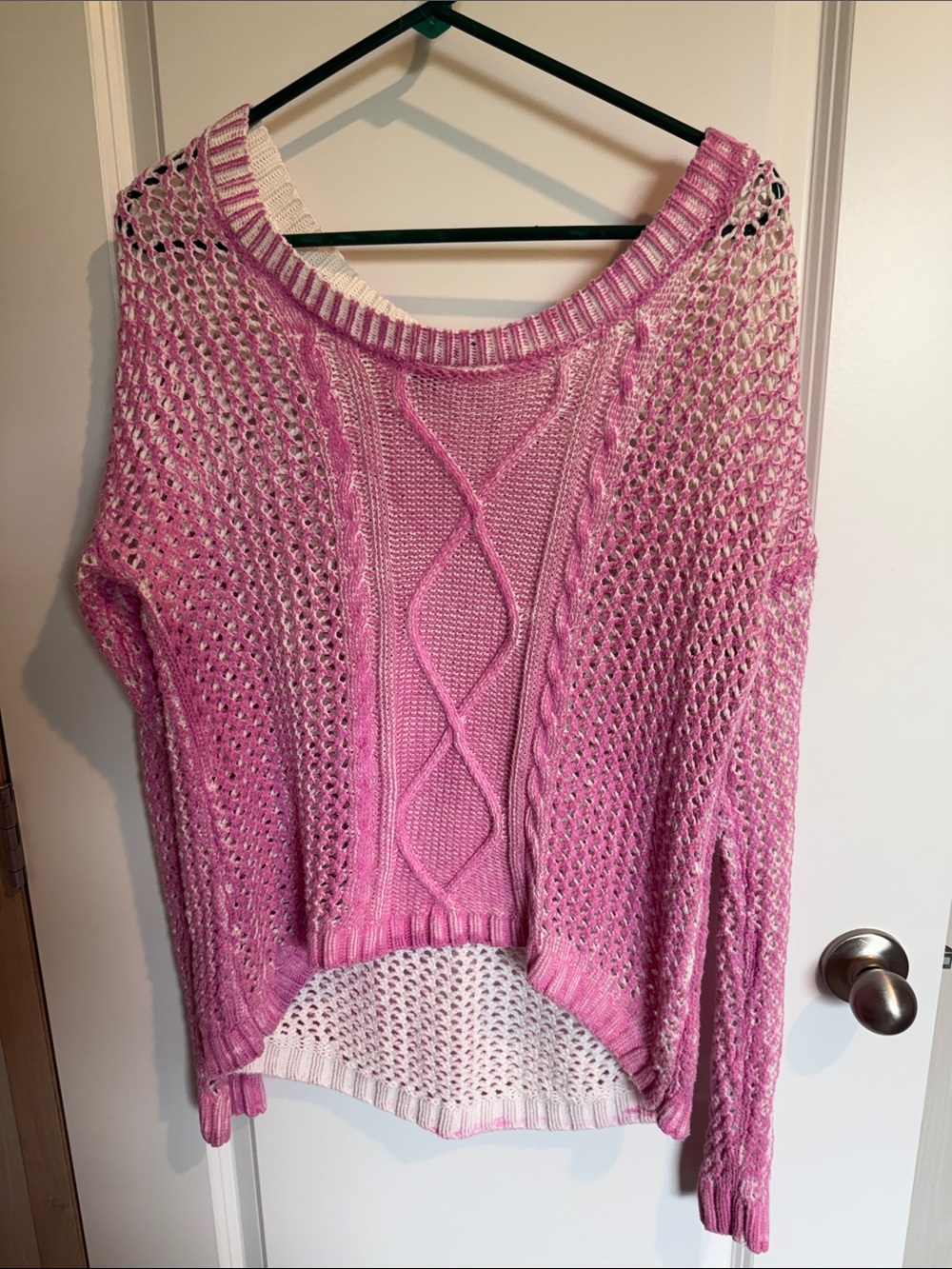a.n.a Pink Open-Weave Cable-Front Scoop Sweater